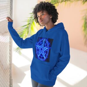 Blue Pentagram Fleece Hoodie for Spiritual Comfort