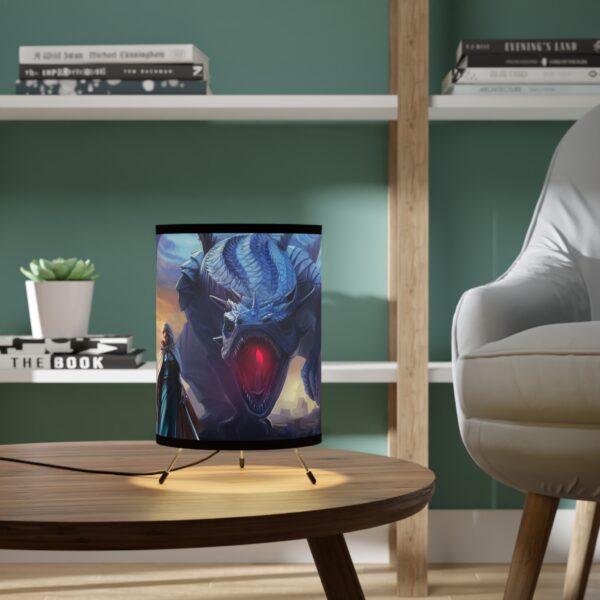 Blue Dragon and Mistress Tripod Lamp with High-Res Shade - Image 6
