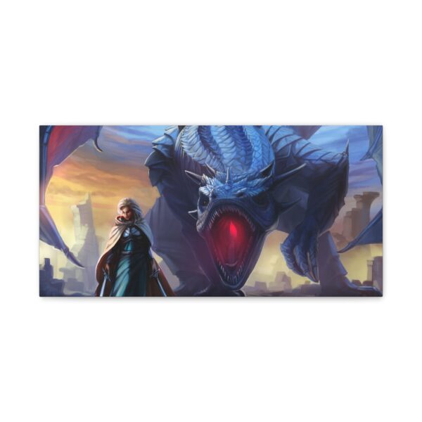 Blue Dragon and Mistress Art Canvas Print - Stretched Matte Wall Decor - Image 2