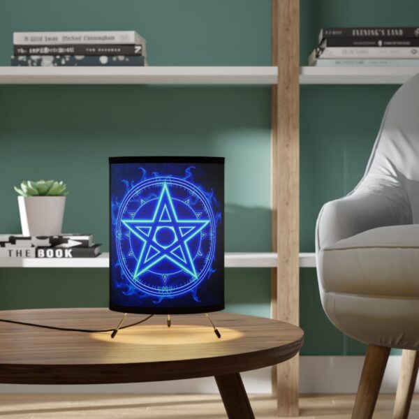 Blue Pentagram Tripod Lamp with Black Shade | Bohemian Home Decor for Witchy Vibes - Image 6