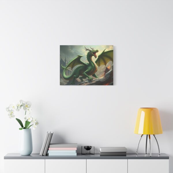 Majestic Green Dragon Canvas Art - Stretched Matte Decor for Fantasy Lovers - Image 3