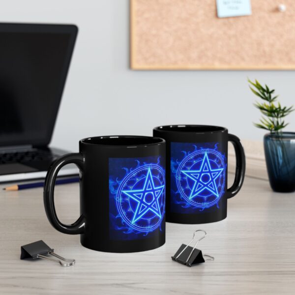 Mystical Blue Pentagram Black Mug - 11oz & 15oz - Perfect for Magic Lovers & Occult Enthusiasts - Image 7