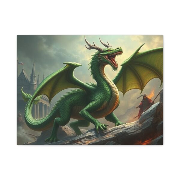 Majestic Green Dragon Canvas Art - Stretched Matte Decor for Fantasy Lovers - Image 2