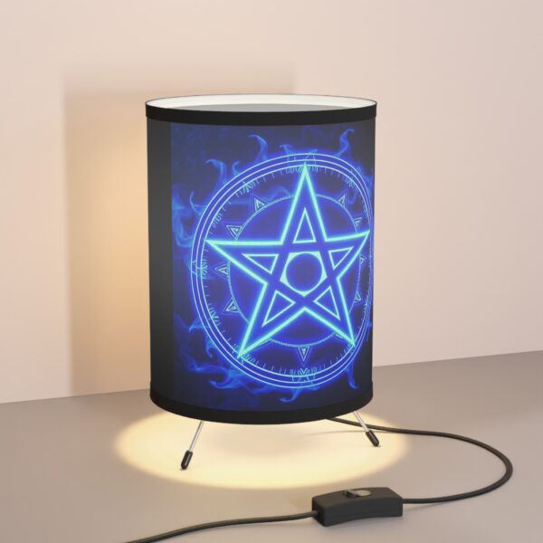 Blue Pentagram Tripod Lamp with Black Shade | Bohemian Home Decor for Witchy Vibes