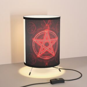 Neon Red Pentagram Tripod Lamp - Perfect for Halloween or Occult Decor