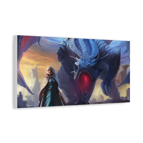 Blue Dragon and Mistress Art Canvas Print - Stretched Matte Wall Decor