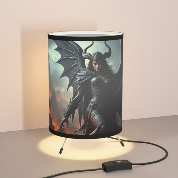 Gothic Tripod Lamp with Dragon Queen Shade - High-Res Fantasy Decor