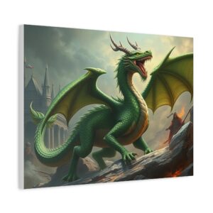 Majestic Green Dragon Canvas Art - Stretched Matte Decor for Fantasy Lovers