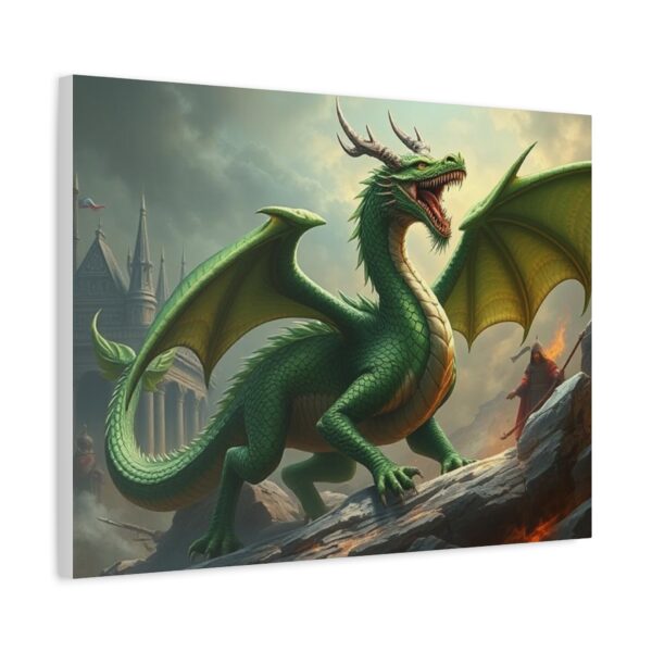 Majestic Green Dragon Canvas Art - Stretched Matte Decor for Fantasy Lovers