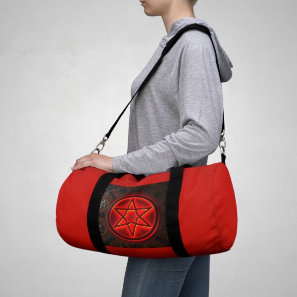Red Graphic Duffel Bag with Hexagram Design - Stylish Gym & Travel Accessory - Image 2